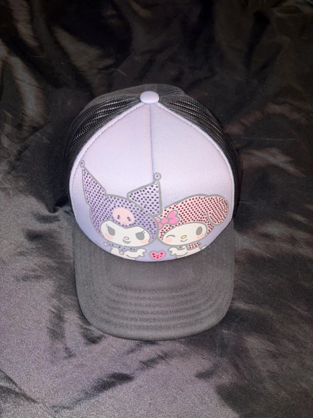 Sanrio Lavender and Black Kuromi & My Melody Mesh Trucker Hat